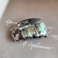 Elegant grey checkerboard acetate hair claw clip with iridescent shell texture finish - Dumpling Style (7.5cm*4cm)