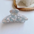 Elegant large acetate hair claw clip with light blue and pink marble texture pattern - 11# Floral Blue