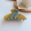 Large tortoiseshell hair claw clip in vibrant yellow and blue marbled stripe acetate - 15# Diagonal Yellow Blue
