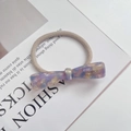 Purple marble resin bow hair tie with gold lettering and high elastic beige cord - Purple
