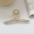 Pinza para el pelo minimalista grande en acetato crema con acabado perlado - Textura Perla (13.5cm) / Blanco AB