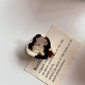 Mini heart-shaped tortoise shell hair claw clip with golden handmade logo detail - Black White Tortoise Heart Style