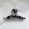 Chic black and white marble acetate hair claw clip on white fabric background - 11.2cm*4.8cm