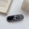Ovale acetaat haarklem met schattige kattenprint en fonkelende strass langs de rand - 7cmx2.3cm / Zwart