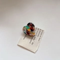 Mini heart-shaped acetate hair claw clip with colorful marble pattern and gold logo - 6# Mixed Marble Heart Style (2.5cm)