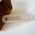 Rectangular cream marble acetate hair claw clip with Creation France logo engraved - Pearl White