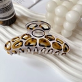 French cream white acetate hair claw clip with tortoise pattern and hollow geometric design - Leopard Print