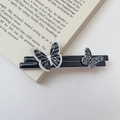 Elegant french acetate hair clip featuring layered black and white butterfly designs - Black Two Butterflies