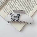 French vintage white acetate butterfly hair claw clip with black and white pattern - White Claw Clip