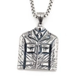 Vintage punk titanium steel necklace featuring a detailed suit jacket pendant in silver - Pendant with Box Chain