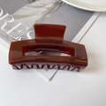 Deep brown tortoiseshell acetate hair claw clip with France Handmade lettering - Rectangular Simple Style (FZ425) / Solid Coffee