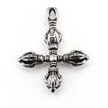 Vintage stainless steel vajra pestle pendant with intricate religious relief details - Silver Single Pendant (No Chain)