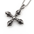 Retro vishwa vajra pendant necklace in vintage silver finish with a box chain - Silver Pendant With Box Chain