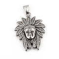 Hip hop Indian chief necklace pendant with detailed feather headdress in metallic finish - Pendant Only (Without Chain)