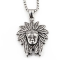 Vintage Indian Chief pendant necklace in antique silver finish with square pearl chain - Pendant with Box Chain