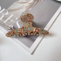 Handmade mint and brown acetate tortoise shell hair claw clip with golden lettering - Coffee Green