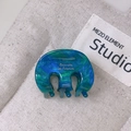 Deep blue and emerald green acetate hair claw clip with golden lettering on fabric - 39# Blue Green Marble Fat M-Claw Style (2.5cm)
