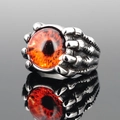 Gotischer Punk-Teufelsaugenring mit rotem Drachenklauendesign und Silbermetall-Finish - US 7 / Silberband Roter Edelstein
