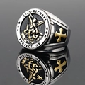 St. Michael protect us signet ring in vintage two-tone stainless steel for men - Size 6 / Gold Steel Base Ring