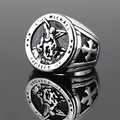 Vintage St. Michael signet ring in oxidized steel with embossed religious details - Size 6 / Silver Steel Base Ring