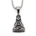 Silver Buddha pendant necklace with vintage finish and round box chain for hip-hop style - Pendant With Square Box Chain