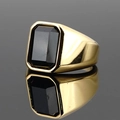 Men's gold-plated titanium steel signet ring featuring a large rectangular black gemstone - Size 6 / Gold Band Black Gemstone