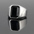 Men's wide titanium steel ring featuring a square black gemstone with a mirror reflection - Size 6 / Silver Band Black Gemstone