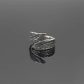 Vintage titanium steel angel wing open ring with distressed silver finish for men and women - US 6 / Steel