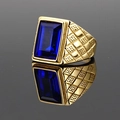 Vintage Herrenring mit Goldbeschichtung, großem blauem Edelstein und Streifenstruktur - US 5 / Gold/Blau