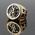 Retro gold St. Michael archangel ring with black enamel cross and knight details - Size 6 / Black with Gold Base