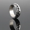 Polished stainless steel spinner ring with rotating curb chain for beer bottle opening - Size 6 / Steel Color (j489)