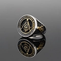 Retro Masonic signet ring in silver and gold steel with G compass symbol - Size 7 / Gold