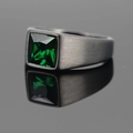 Men's titanium ring in brushed gunmetal black with a square green gemstone inlay - Size 7 / Black Tone Green Gemstone