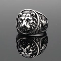 Vintage retro tiger head ring for men in antique silver finish with detailed carving - Size 7 / Steel