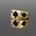 Hip hop style Ace of Spades poker ring for men in polished gold finish with black enamel - US 6 / Gold