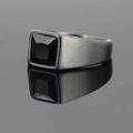 Titanium steel ring for men featuring a square black gemstone with a brushed metal finish - Size 7 / Black Tone Black Stone