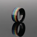 Black titanium steel ring with colorful rainbow enamel stripes for men and women - Size 7 / Black Base Rainbow