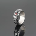 Anello buddista rotante in acciaio inossidabile con gemma rossa e finitura vintage - US 6 / Color Acciaio