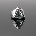 Men's titanium steel Eye of Horus ring with silver finish and side cross engraving - US 7 / Antique Silver