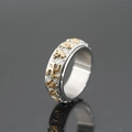 Anello vintage rotante in acciaio inossidabile con mantra buddista e rilievo swastika oro argento - Oro e Argento