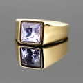 Polished gold signet ring with a square-cut lavender gemstone for men and women - Gold Base Purple Stone