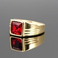 Anillo de sello para hombre en acero inoxidable con piedra cuadrada roja y acabado oro - US 7 / Banda de Oro Piedra Roja