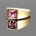 Men's fashion gold titanium ring featuring a square-cut pink sapphire lab-grown gemstone - Gold Base Pink Stone
