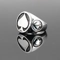 Vintage spade ace stainless steel signet ring with gothic relief for men and women - US 7 / Silver