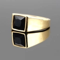 Men's gold plated signet ring featuring a square cut black onyx stone inlay - Gold Band Black Gemstone