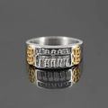 Abacus ring with gold coins and polished stainless steel finish for men's vintage style - US 7 / Silver and Gold
