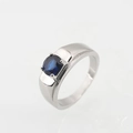 Classic silver ring with round blue sapphire in four-prong setting for men - US 7 / Polished Sapphire Style