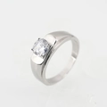 Classic silver ring with a four-prong round-cut sparkling cubic zirconia center stone - US 7 / Polished Cubic Zirconia Style