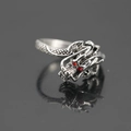 Antique silver dragon ring for men with scales and red gemstone eyes in punk style - Size 7 / Dragon Head Style (Size 7)
