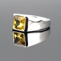 Polished silver titanium steel ring with a square yellow gemstone for men and women - Silver Tone Yellow Gemstone